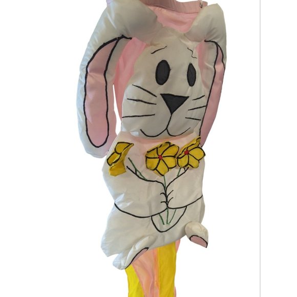 Vintage Easter Garden Nylon Wind Sock Easter Bunny Flowers Tassels Tails Flag - Picture 2 of 6